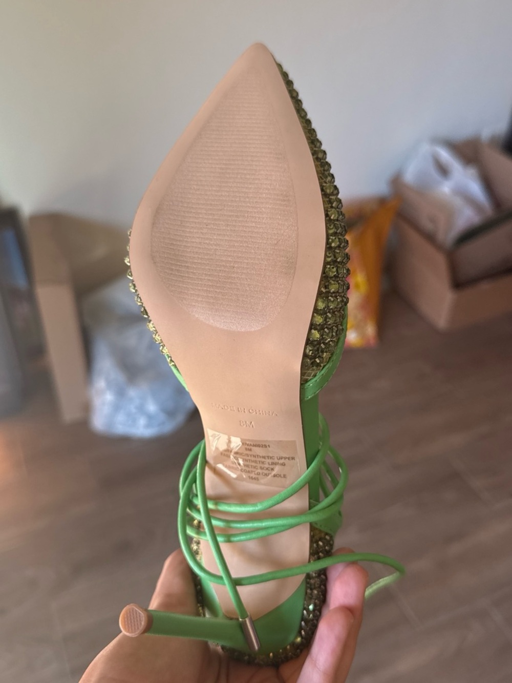Steve Madden Lime Green Crystal Pointed Lace-Up Flat - Picture 4 of 5